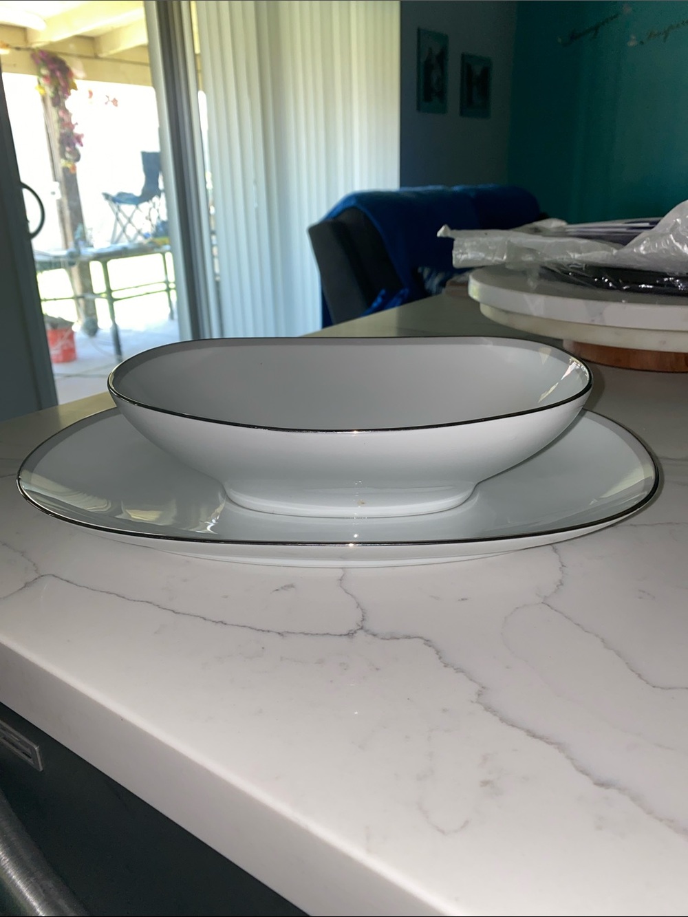Noritake China Bowl and Platter with Silver Rim - Picture 2 of 11